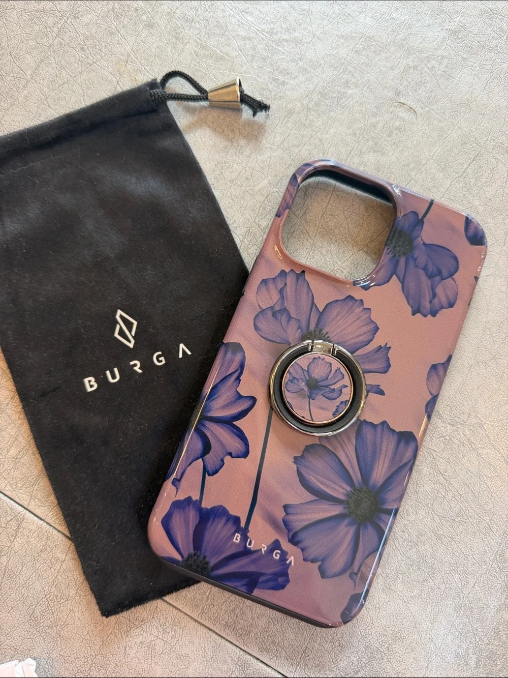Purple Floral Phone Case with Ring Grip